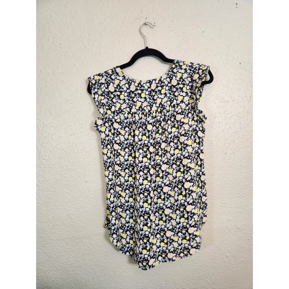 LOFT Womens XS Multicolor Floral V-Neck Blouse Ruffle Sleeveless Top